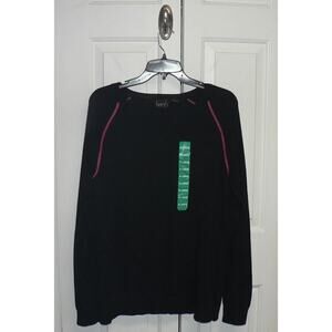 Kersh Crewneck Lightweight Sweater in Black with Hot Pink Stitching XL $35